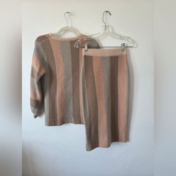 Sweater Skirt Set Chunky Knit Sand Earth Tones Coordinating Monochrome Old Money - Picture 5 of 6